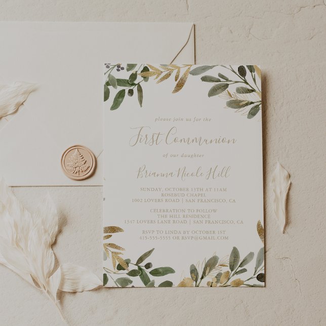 Gold Greenery Fall First Communion  Invitation (Creator Uploaded)