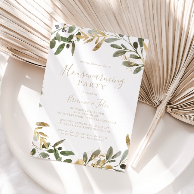 Gold Greenery Fall Housewarming Party   Invitation (Creator Uploaded)