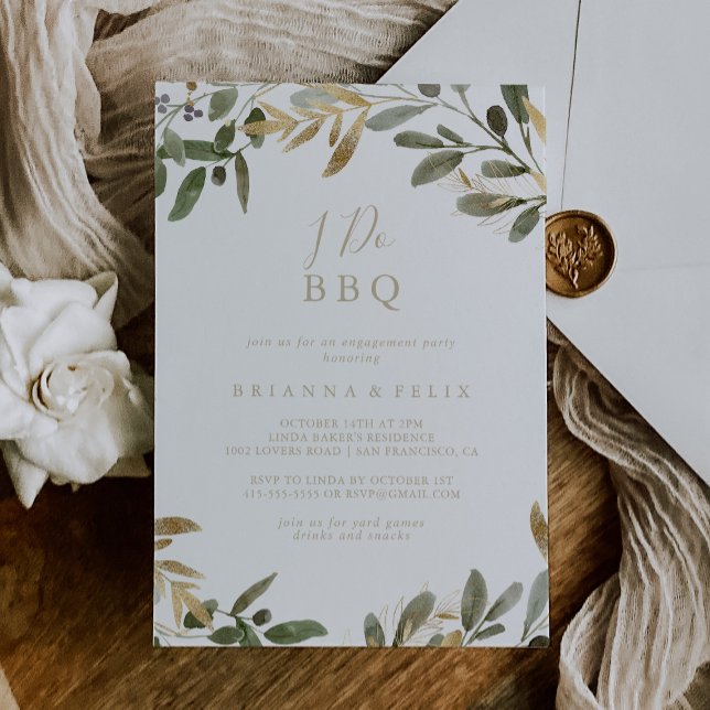 Gold Greenery Fall I Do BBQ Engagement Party   Invitation (Creator Uploaded)