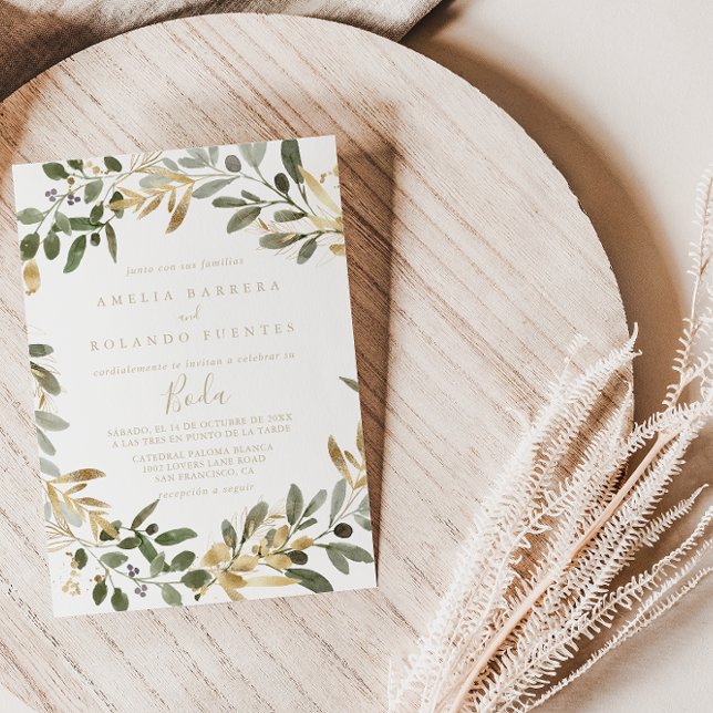Gold Greenery Fall Spanish Wedding  Invitation (Creator Uploaded)