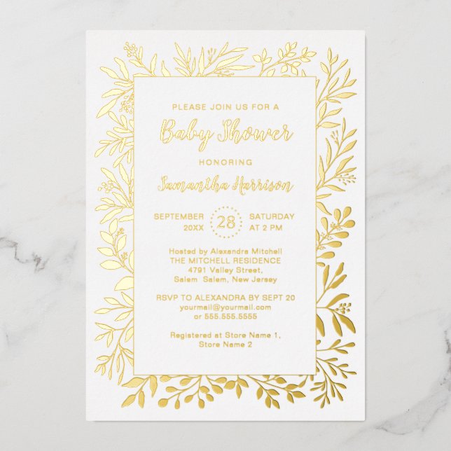 Gold Greenery Foliage Gender Neutral Baby Shower (Front)