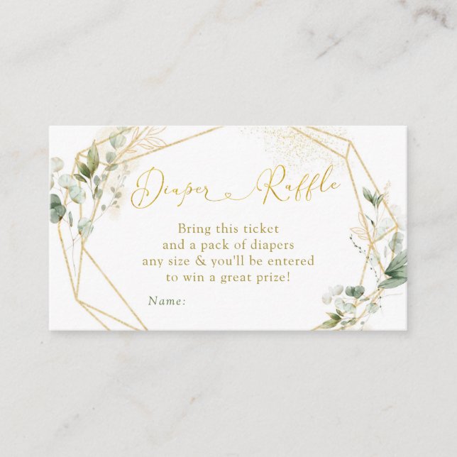 Gold Greenery Geometric Baby Shower Diaper Raffle Enclosure Card (Front)