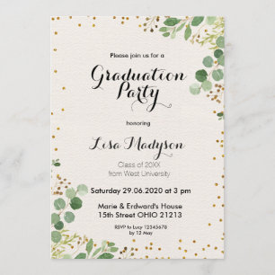 Gold Greenery Graduation Party Invite