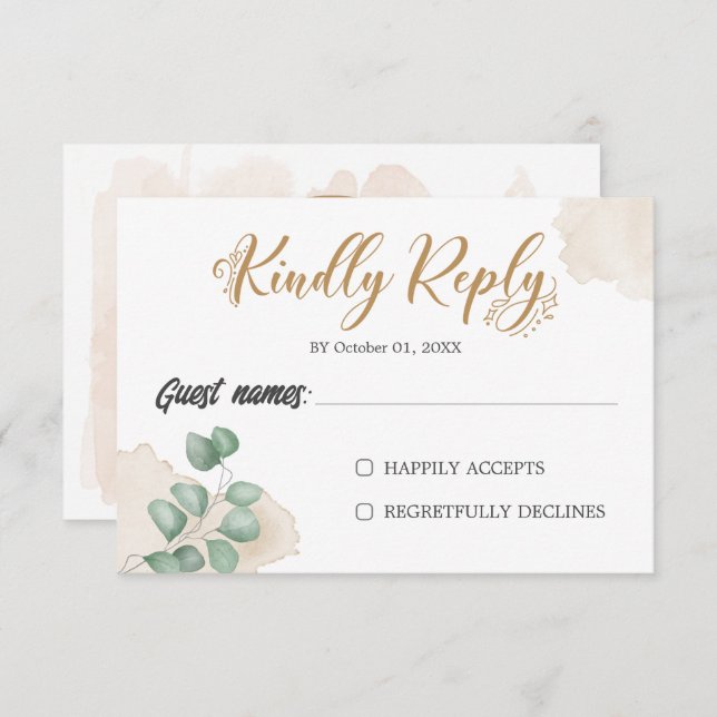 Gold Greenery Horizontal Wedding RSVP Card (Front/Back)