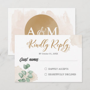 Gold Greenery Horizontal Wedding RSVP Card