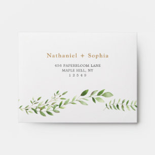 Gold Greenery Self-Addressed Wedding RSVP Envelope
