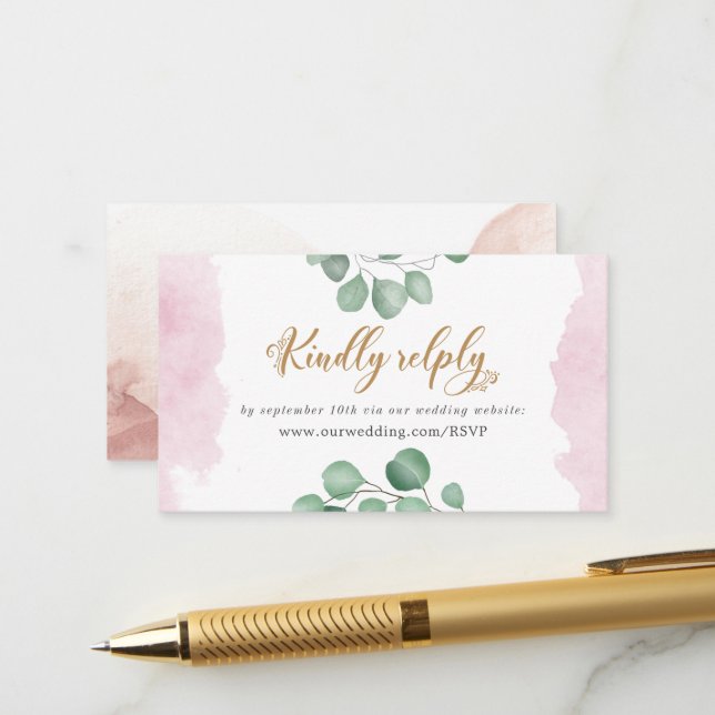 Gold Greenery Site Mariage Carte de boîtier RSVP (Devant/Arrière en situation)