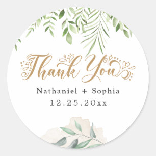 Gold Greenery Thank You Wedding Favour Sticker