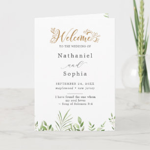 Gold Greenery Watercolor Folded Wedding Program