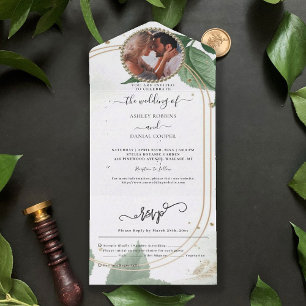 Gold Greenery Wedding All In One Invitation