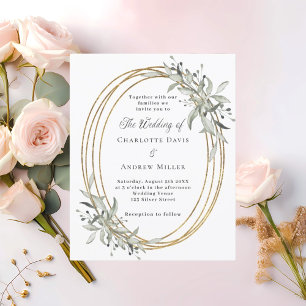 Gold greenery wedding invitation