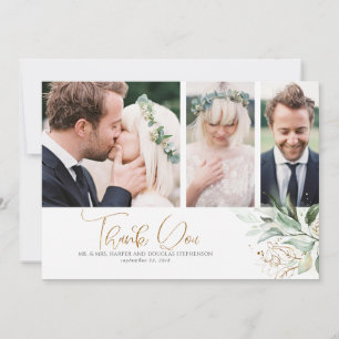 Gold Greenery Wedding Thank You Photo Card
