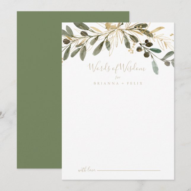 Gold Greenery Wedding Words of Wisdom Advice Card (Front/Back)