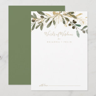 Gold Greenery Wedding Words of Wisdom Advice Card