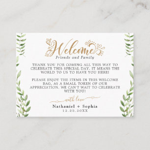 Gold Greenery Welcome Gift Bag Basket Place Card