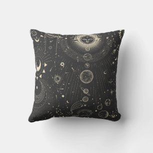Gold Grey Abstrait Dream Dark Boho Carré Coussin