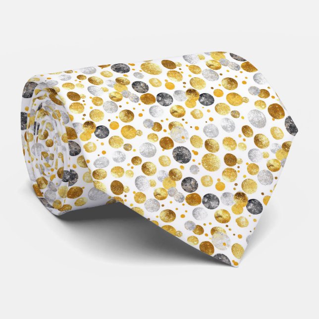 Gold Grey and White Champagne Bubbly on White  Tie (Rolled)