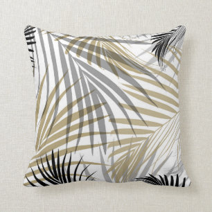 Gold Grey Black Palm Leaves Dream - Cali Summer Vi Throw Pillow