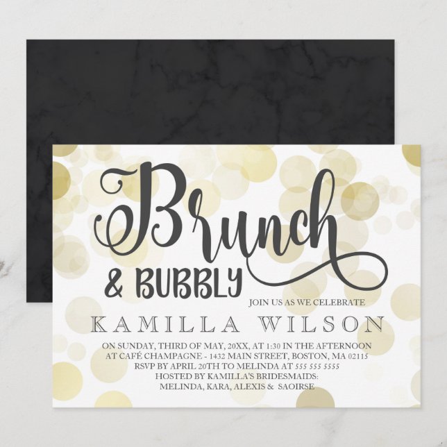 Gold & Grey Brunch & Bubbly Bridal Shower Invitation (Front/Back)