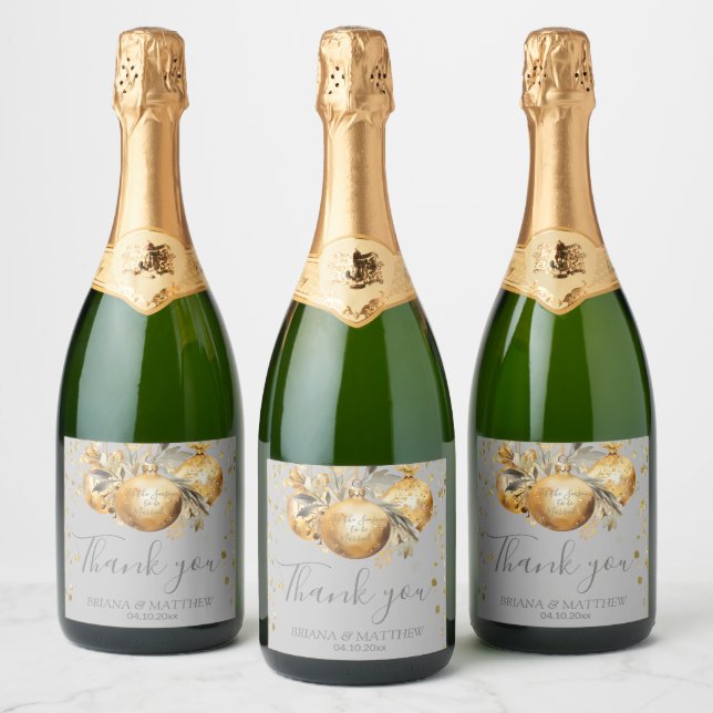 Gold Grey Christmas Wedding Sparkling Wine Label (Bottles)
