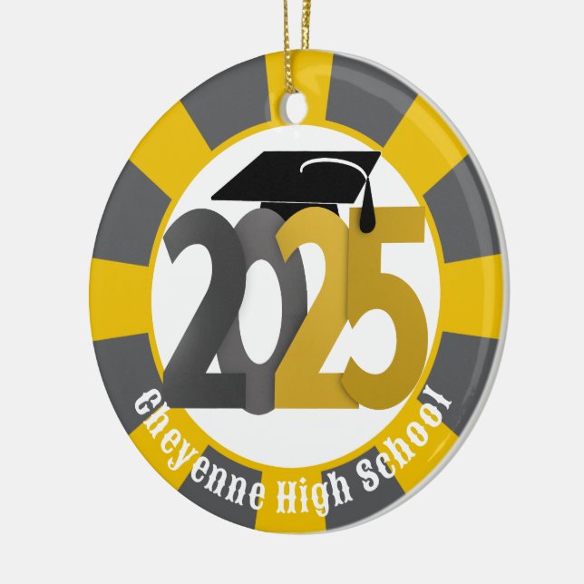 Gold Grey Class of 2025 (Add Name) Graduation Ceramic Ornament (Left)
