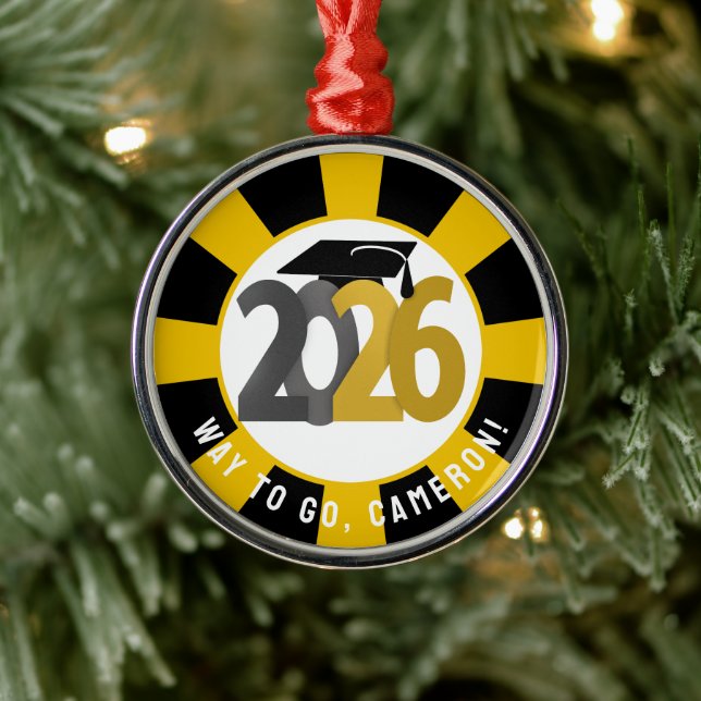Gold Grey Class of 2026 Graduation Metal Ornament (Tree)