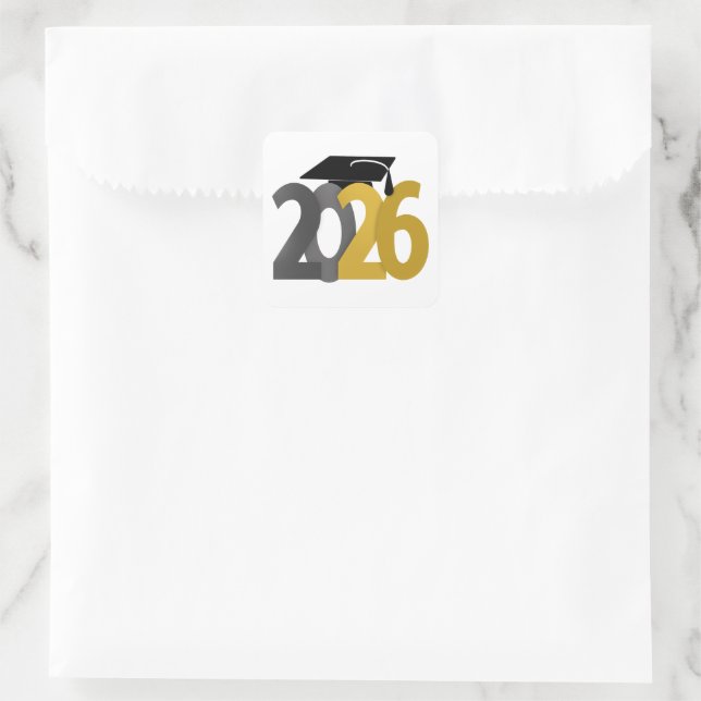 Gold Grey Class of 2026 Graduation  Square Sticker (Bag)