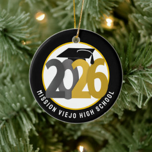 Gold Grey Class of 2026 Photo Graduation Ceramic Ornament