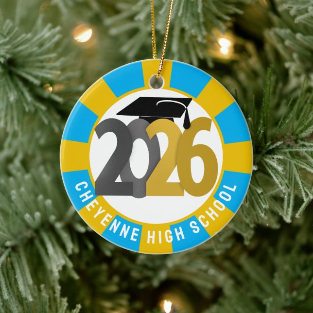 Gold Grey Class of 2026 Photo Graduation Ceramic Ornament (Tree)