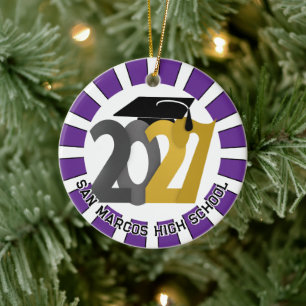 Gold Grey Class of 2027 Photo Graduation Ceramic Ornament