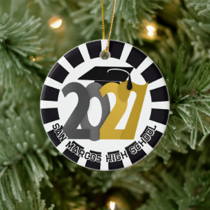 Gold Grey Class of 2027 Photo Graduation Ceramic Ornament