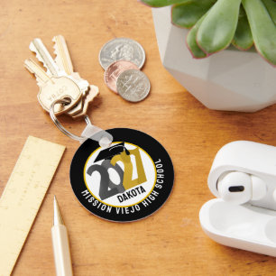 Gold Grey Class of 2027 Photo Graduation Keychain