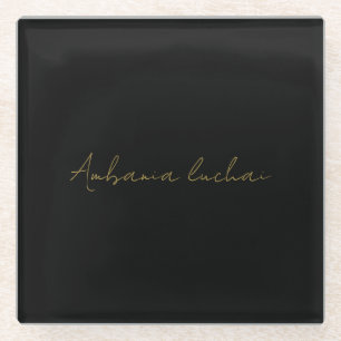 Gold Grey Classic Personalized Chic Name Design Glass Coaster