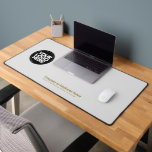 Gold Grey | Custom Business Logo Name, Slogan Desk Mat<br><div class="desc">Create your own company workspace branded decoration with our ergonomic Gold and Grey Business Company Logo Desk Mat. This stylish, modern and professional desk mat allows you to personalize your boss, coworker or employee office in a unique way. Add corporate logo, name, profession, website, slogan, social media or any personalized...</div>