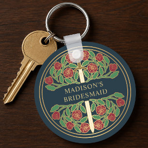 Gold Grey Floral Bridesmaid Royal Wedding Gift Keychain