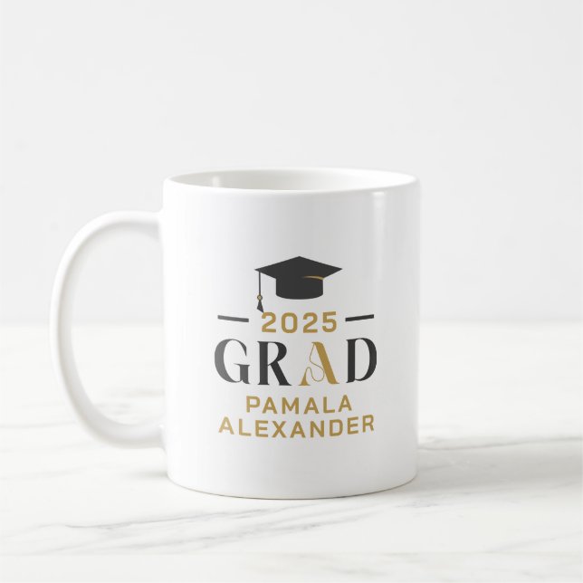Gold Grey Grad Party Retro Typography Coffee Mug (Left)