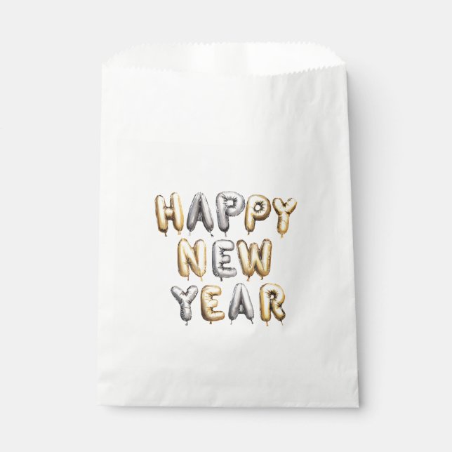 Gold Grey Happy New Year Favour Bag (Front)