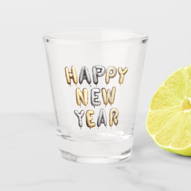 Gold Grey Happy New Year Shot Glass (Front)