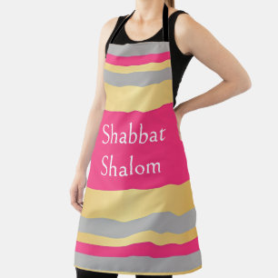 Gold Grey Hot Pink Stripes, Shabbat Shalom Glam Apron