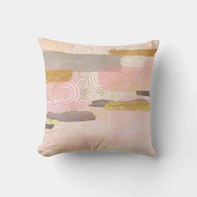 Gold Grey & Light Pink  Throw Pillow (Front)