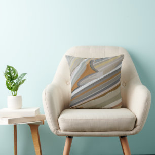 Gold Grey Marble Stone Stripes Throw Pillow