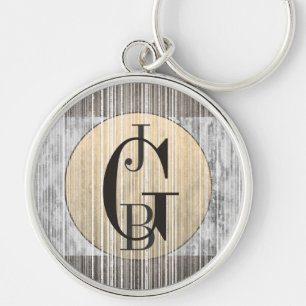 Gold, Grey Marble & Stripe Pattern Keychain