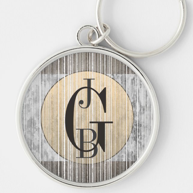 Gold, Grey Marble & Stripe Pattern Keychain (Front)
