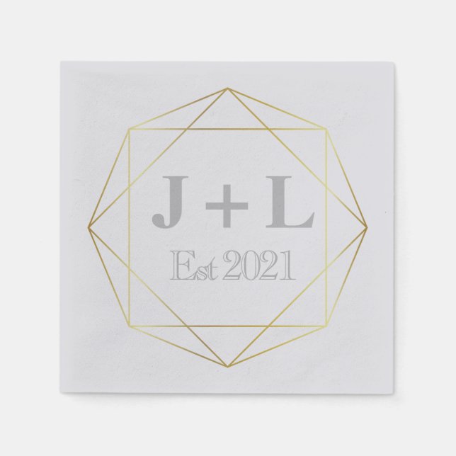 Gold Grey Monogram Initial Anniversary Wedding Napkin (Front)
