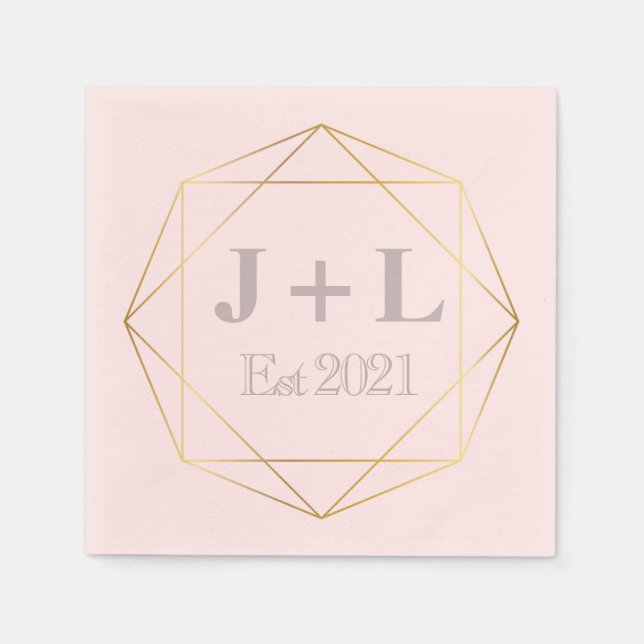 Gold Grey Monogram Initial Anniversary Wedding Napkin (Front)