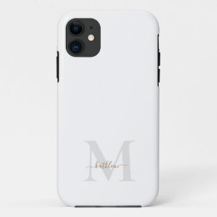 Gold & Grey Monogram& Name Swash Script  iPhone 11 Case