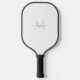 Gold & Grey Monogram Script Name Pickleball Paddle