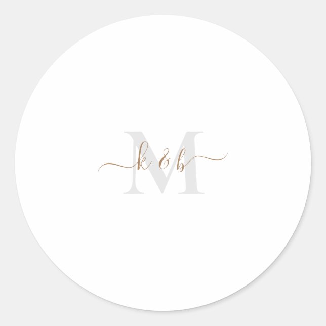 Gold & Grey Monogram Swash Script  Classic Round Sticker (Front)