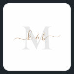 Gold & Grey Monogram Swash Script II Square Sticker<br><div class="desc">Modern Gold and Grey Monogram Sticker.  Combo font.  Swash.  Simple.  Square.  Rounded.</div>