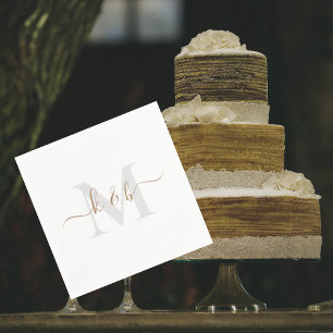 Gold & Grey Monogram Swash Script White Cocktail  Napkin